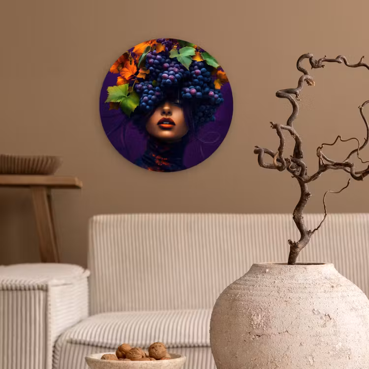 Vrouw - Paars - Druiven Wandcirkel plexiglas klein -sfeer1