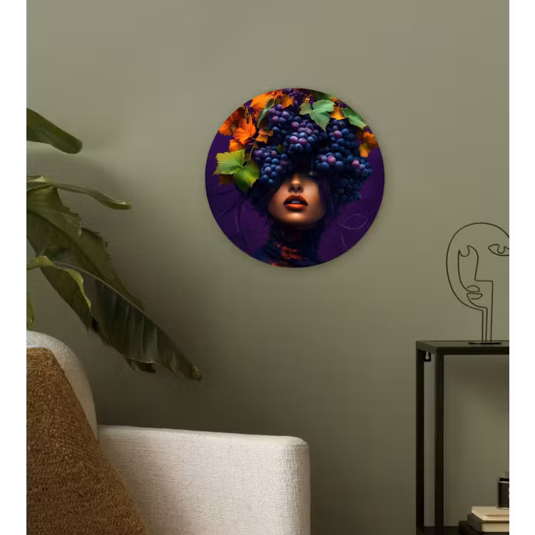 Vrouw - Paars - Druiven Wandcirkel plexiglas klein -sfeer3