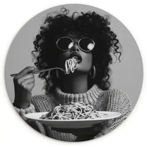 Vrouw - Pasta - Zwart - Wit Wandcirkel plexiglas klein -3d