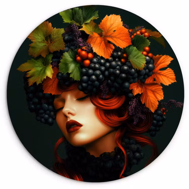 Vrouw - Rood - Groen - Druiven Wandcirkel plexiglas klein -3d