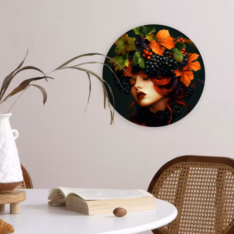 Vrouw - Rood - Groen - Druiven Wandcirkel plexiglas klein -sfeer4