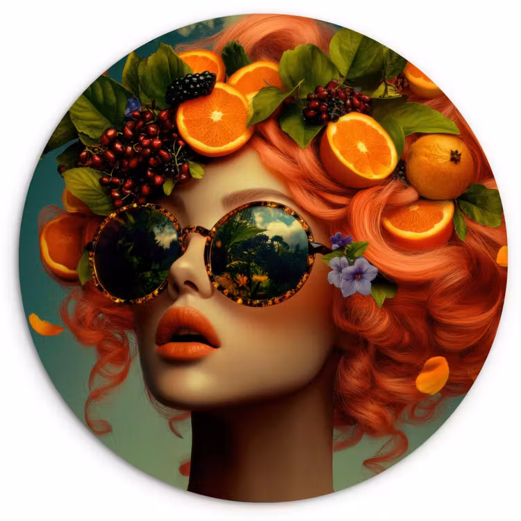 Vrouw - Sinaasappel - Bessen - Oranje Wandcirkel plexiglas klein -3d