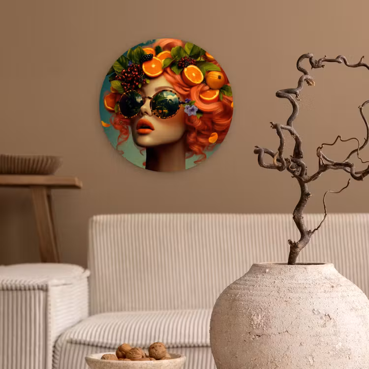 Vrouw - Sinaasappel - Bessen - Oranje Wandcirkel plexiglas klein -sfeer1