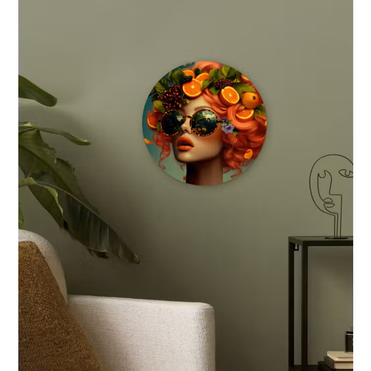 Vrouw - Sinaasappel - Bessen - Oranje Wandcirkel plexiglas klein -sfeer3