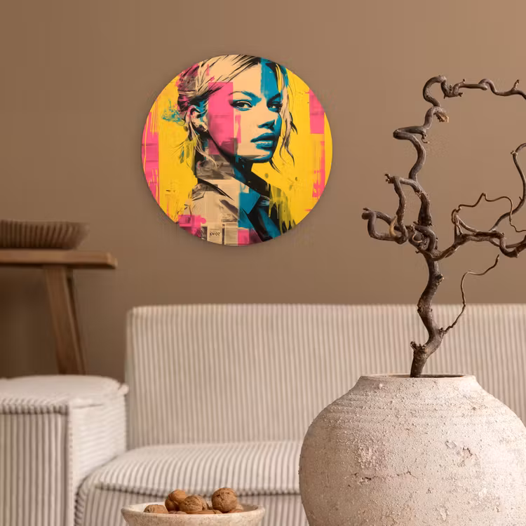 Vrouw - Verfstrepen - Gekleurd Wandcirkel plexiglas klein -sfeer1