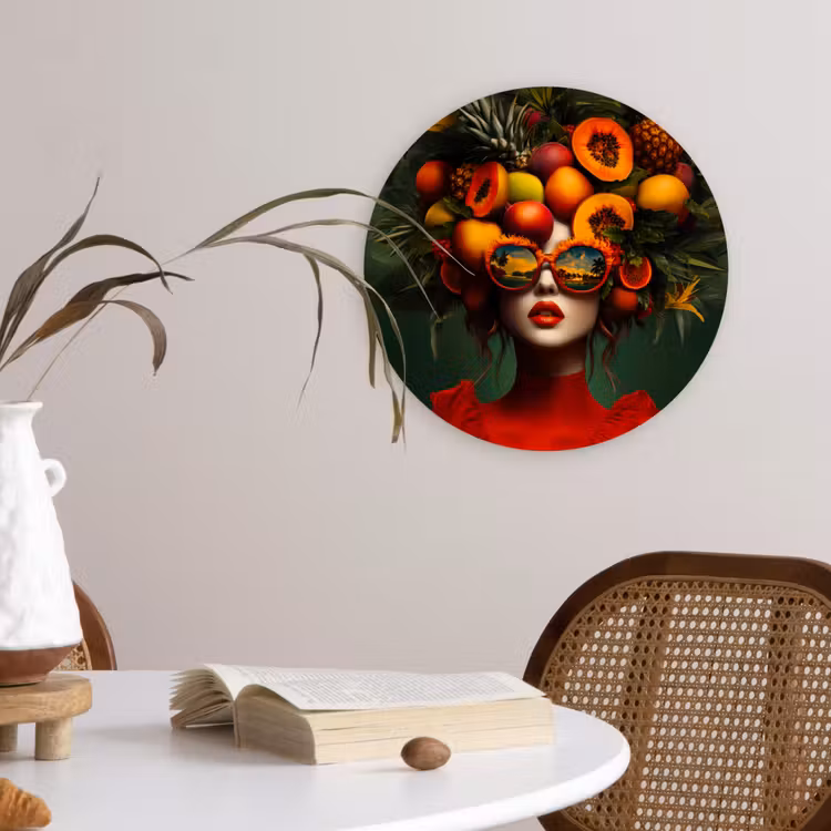 Vrouw - Vruchten - Papaja - Ananas Wandcirkel plexiglas klein -sfeer4