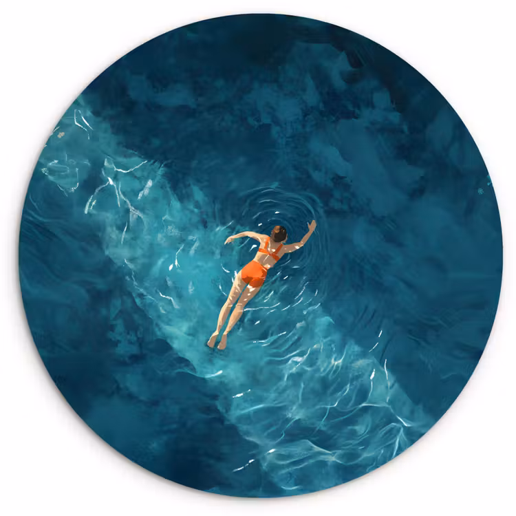 Vrouw - Water - Bikini - Oranje Wandcirkel plexiglas klein -3d