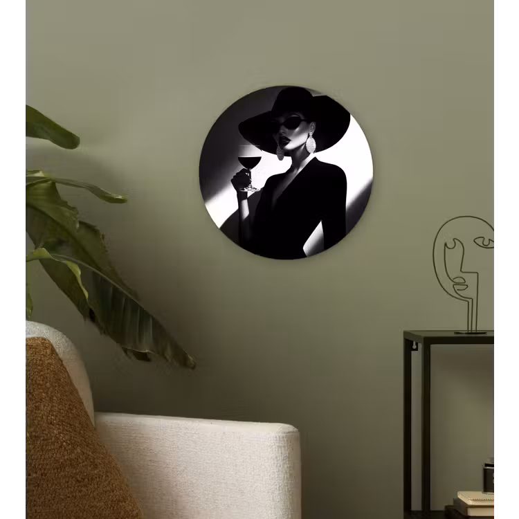 Vrouw - Wijn - Chic Wandcirkel plexiglas klein -sfeer3