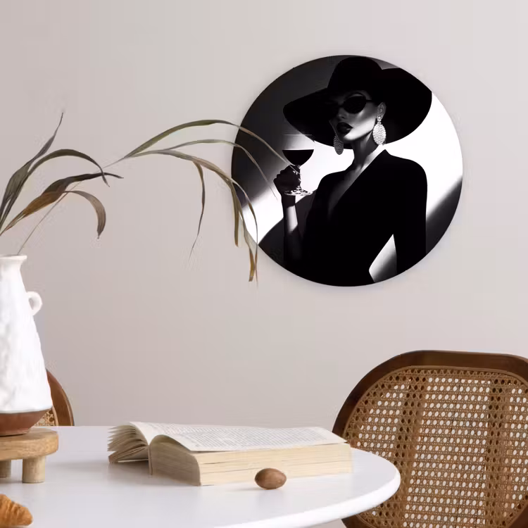 Vrouw - Wijn - Chic Wandcirkel plexiglas klein -sfeer4