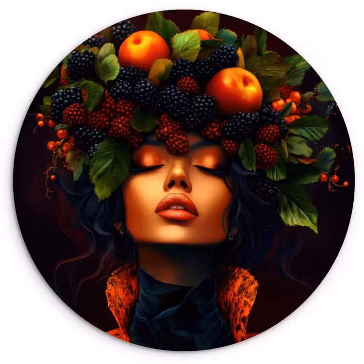 Vrouw - Zwart - Bessen - Bramen - Appels Wandcirkel plexiglas klein -3d