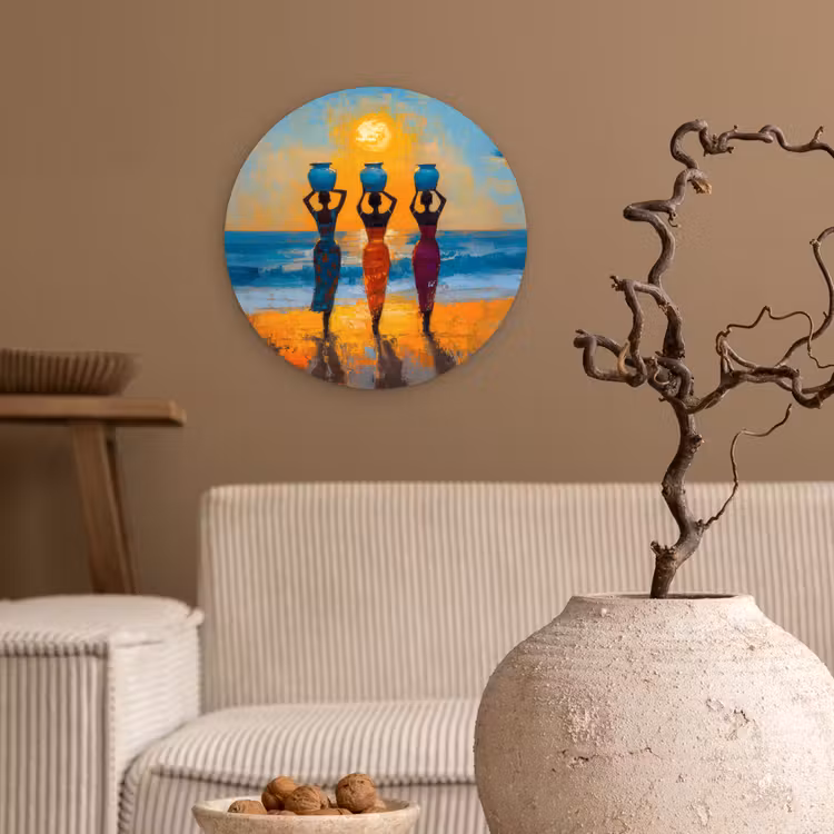 Vrouwen - Strand - Zondsondergang Wandcirkel plexiglas klein -sfeer1