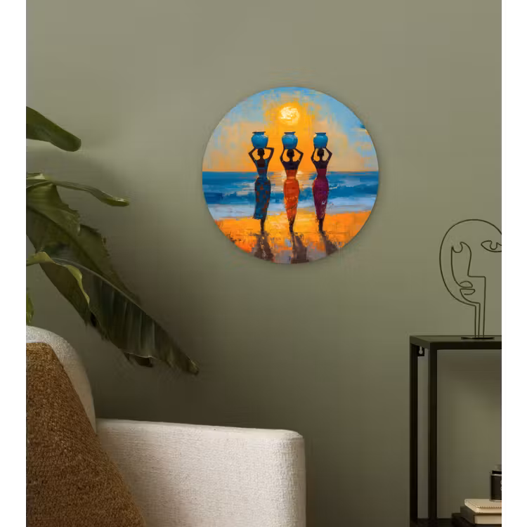 Vrouwen - Strand - Zondsondergang Wandcirkel plexiglas klein -sfeer3