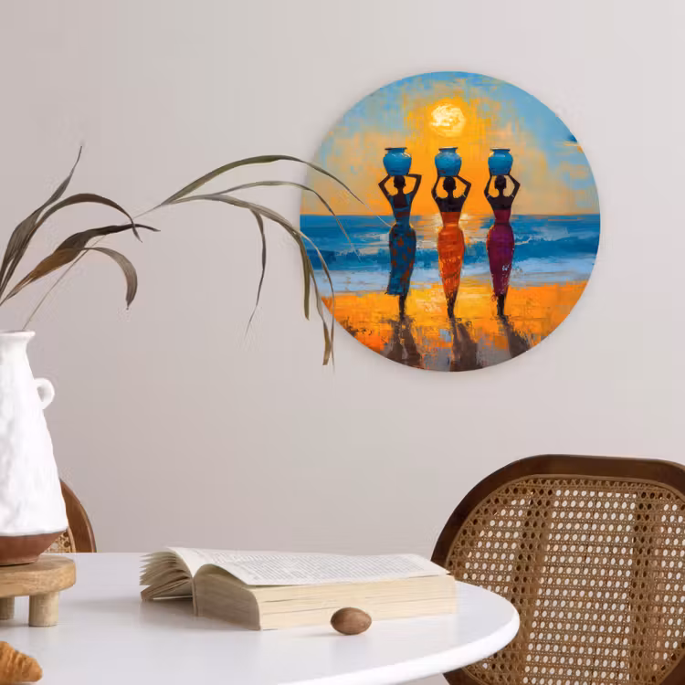 Vrouwen - Strand - Zondsondergang Wandcirkel plexiglas klein -sfeer4