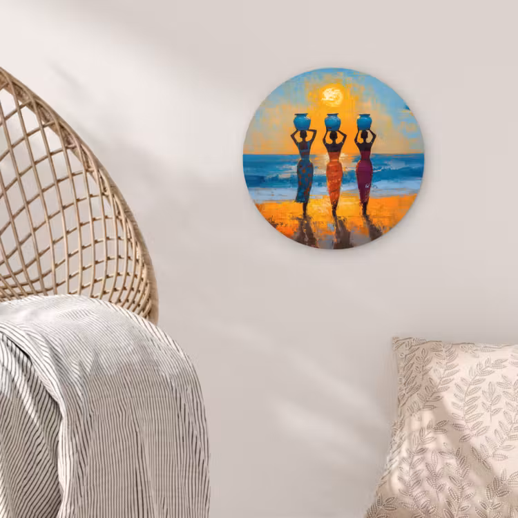 Vrouwen - Strand - Zondsondergang Wandcirkel plexiglas klein -sfeer5