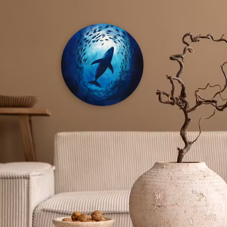 Walvis - Vissen - Donkerblauw Wandcirkel plexiglas klein -sfeer1