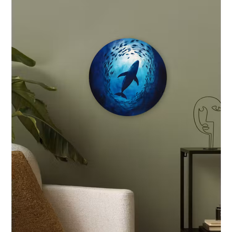 Walvis - Vissen - Donkerblauw Wandcirkel plexiglas klein -sfeer3