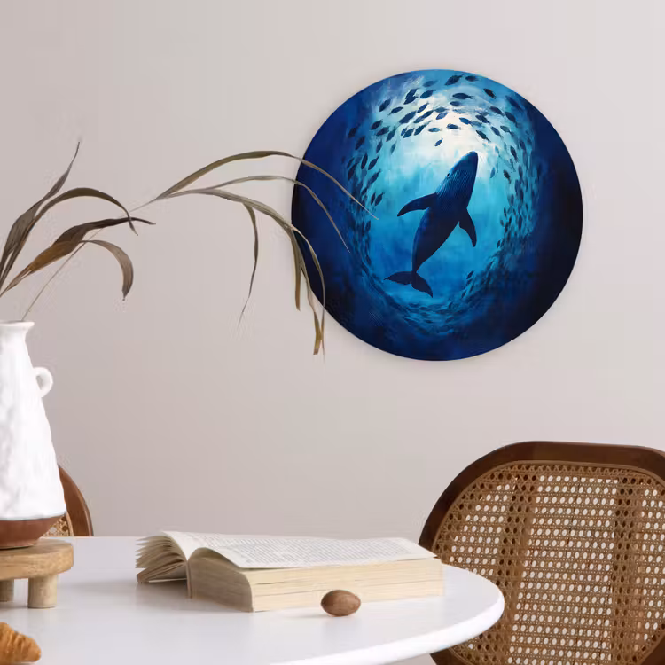 Walvis - Vissen - Donkerblauw Wandcirkel plexiglas klein -sfeer4