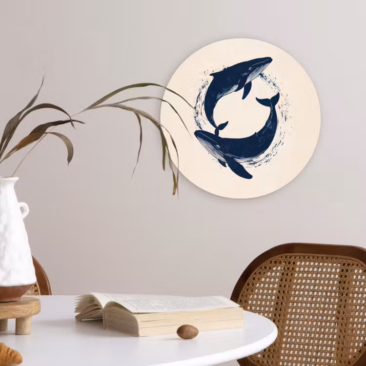 Walvissen - Spetters - Cirkel - Donkerblauw Wandcirkel plexiglas klein -sfeer4