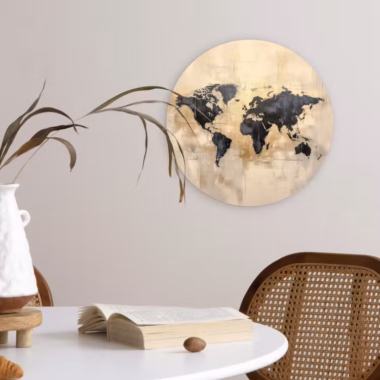 Wereldkaart - Goud - Zwart - Abstract Wandcirkel plexiglas klein -sfeer4