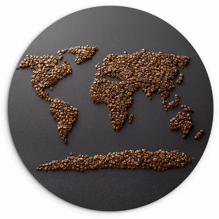 Wereldkaart - Koffie - Grijs Wandcirkel plexiglas klein -3d