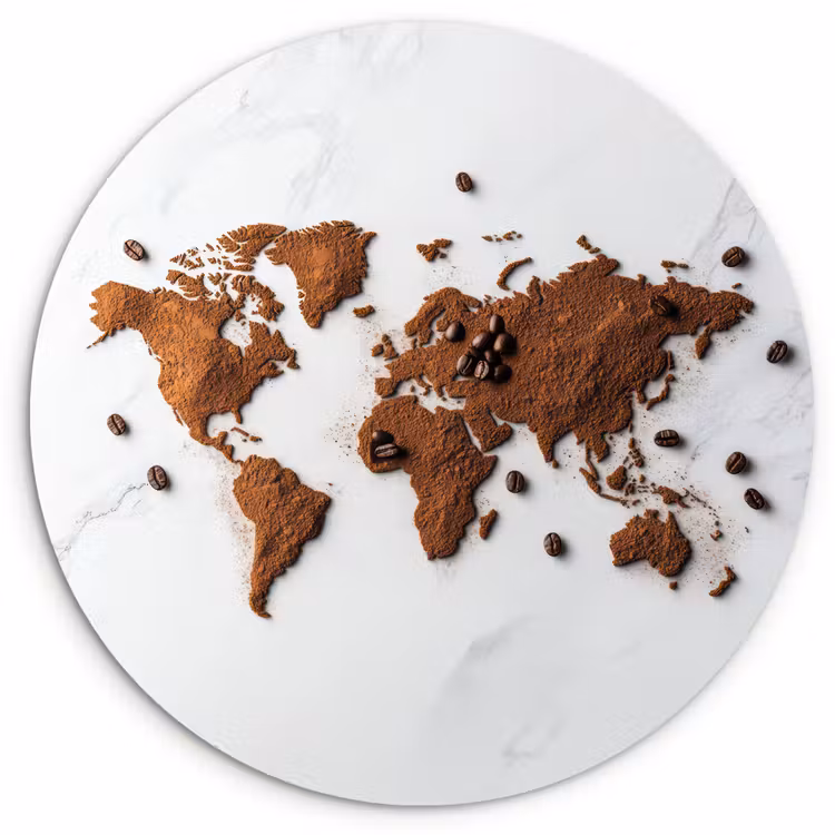 Wereldkaart - Koffie - Marmer Wandcirkel plexiglas klein -3d