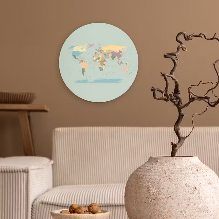 Wereldkaart - Realistisch - Kaart Wandcirkel plexiglas klein -sfeer1