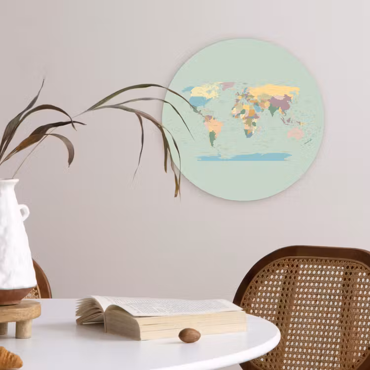 Wereldkaart - Realistisch - Kaart Wandcirkel plexiglas klein -sfeer4