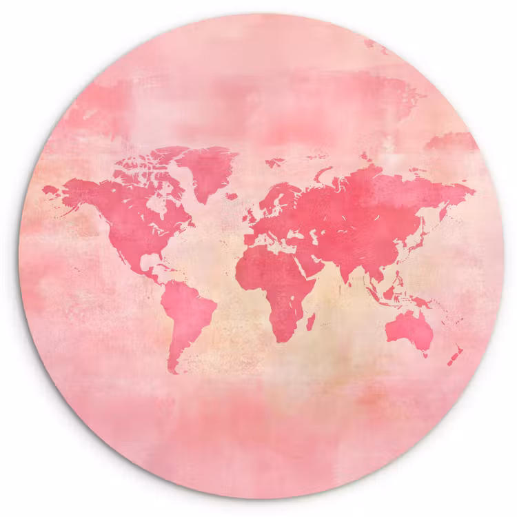Wereldkaart - Roze - Vaag Wandcirkel plexiglas klein -3d