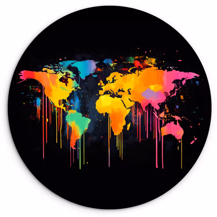 Wereldkaart - Verf - Kleurrijk - Graffiti - Wereld Wandcirkel plexiglas klein -3d