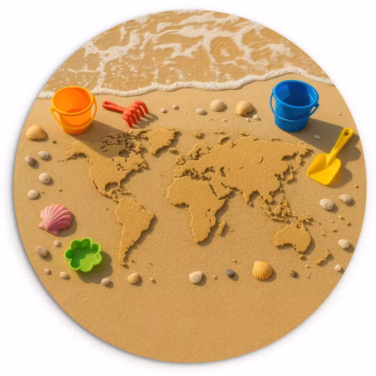 Wereldkaart - Zand - Kleurrijk - Zomer Wandcirkel plexiglas klein -3d