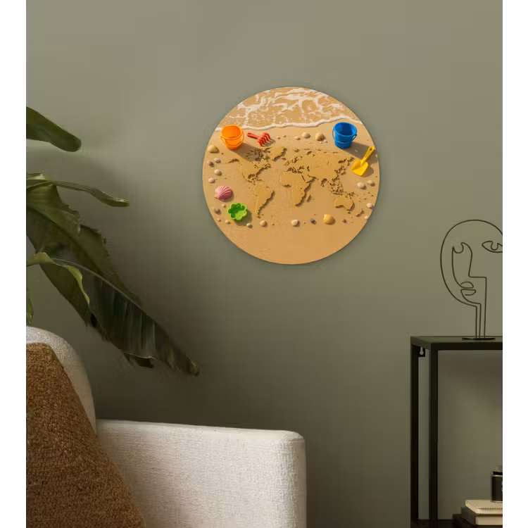 Wereldkaart - Zand - Kleurrijk - Zomer Wandcirkel plexiglas klein -sfeer3