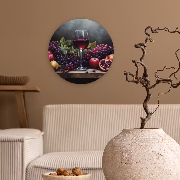 Wijn - Fruit - Stilleven Wandcirkel plexiglas klein -sfeer1