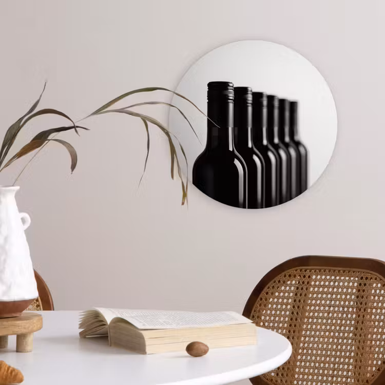 Wijnflessen - Zwart - Minimalistisch Wandcirkel plexiglas klein -sfeer4