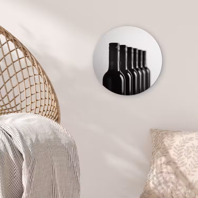 Wijnflessen - Zwart - Minimalistisch Wandcirkel plexiglas klein -sfeer5