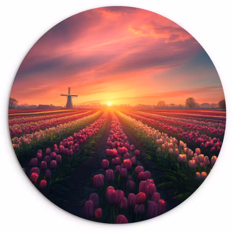Windmolen - Zonsondergang - Landschap Wandcirkel plexiglas klein -3d