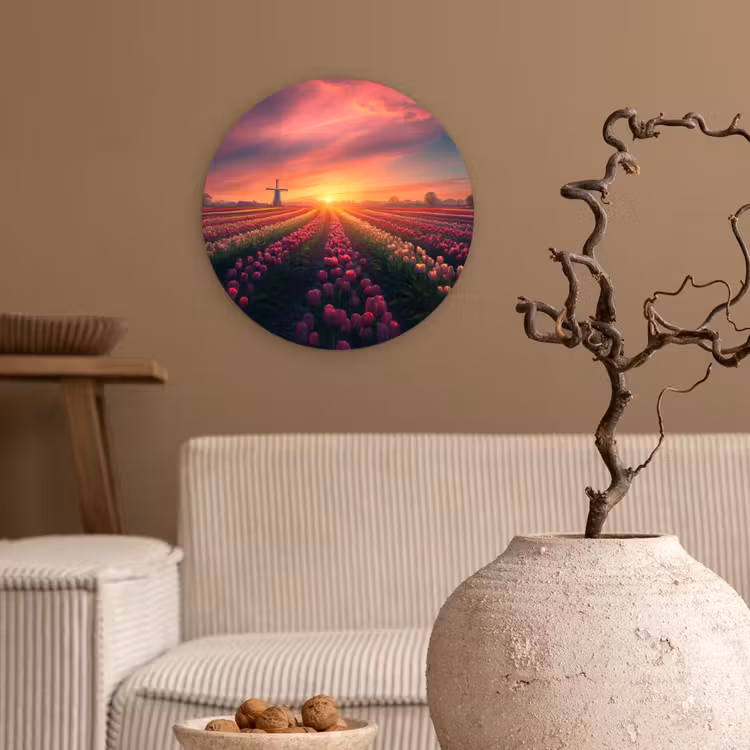 Windmolen - Zonsondergang - Landschap Wandcirkel plexiglas klein -sfeer1