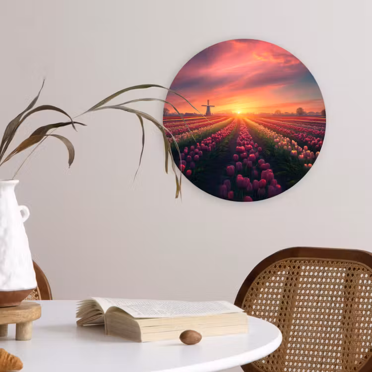 Windmolen - Zonsondergang - Landschap Wandcirkel plexiglas klein -sfeer4