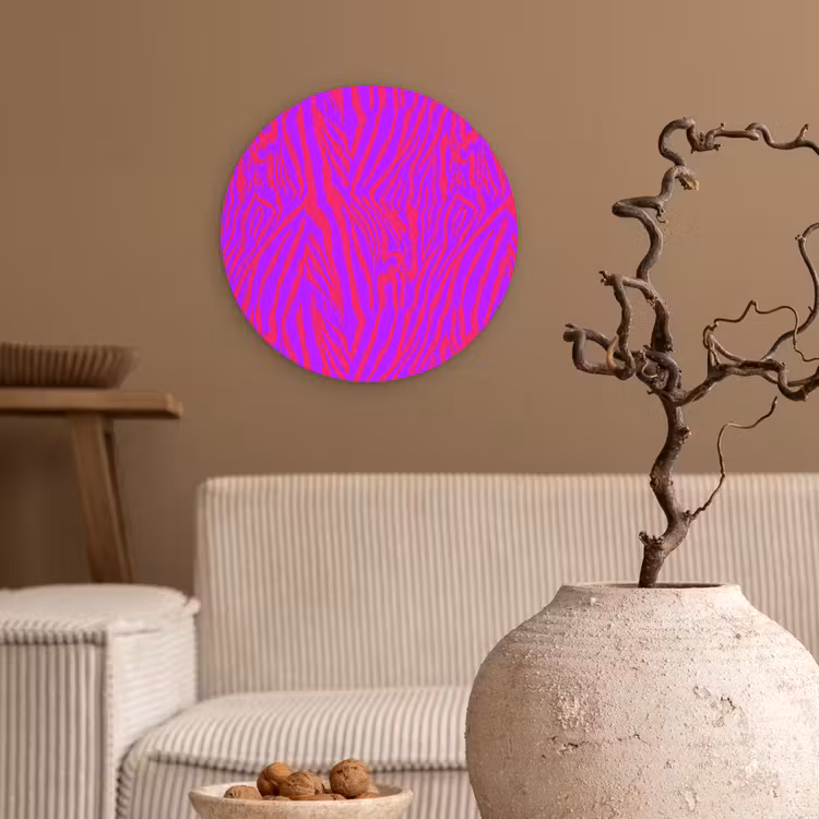 Zebra - Neon - Roze - Paars Wandcirkel plexiglas klein 852 -sfeer1