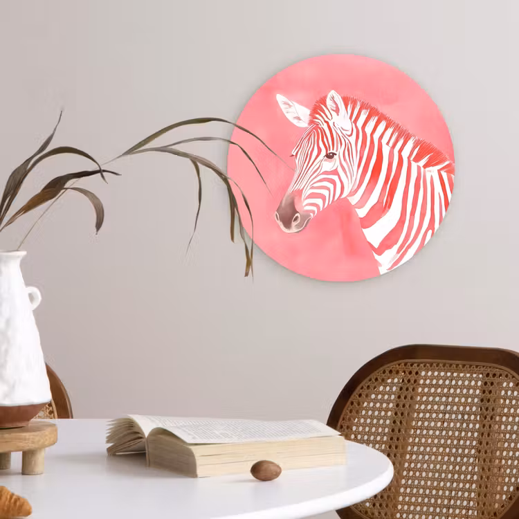 Zebra - Pink - Verf Wandcirkel plexiglas klein -sfeer4