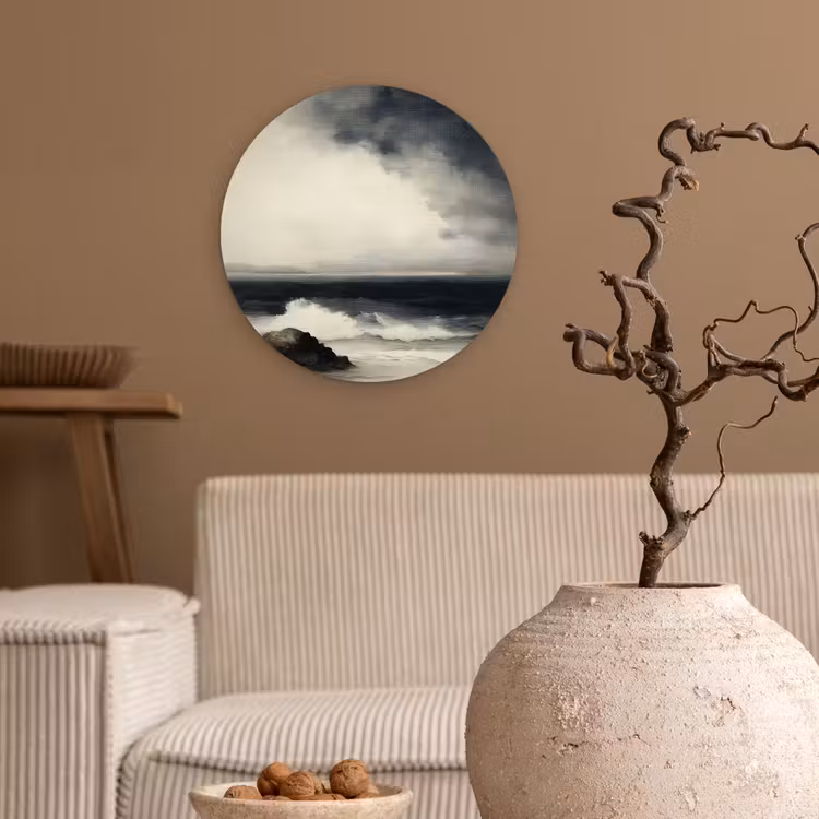 Zee - Rotsen - Storm Wandcirkel plexiglas klein -sfeer1