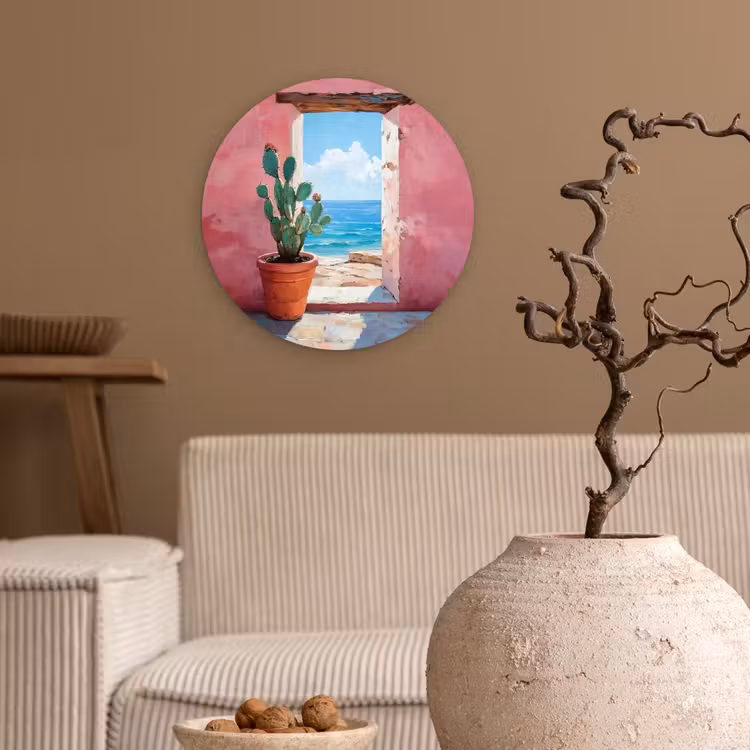 Zee - Roze - Cactus Wandcirkel plexiglas klein -sfeer1