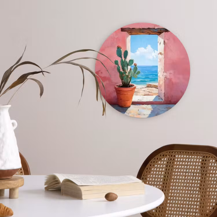 Zee - Roze - Cactus Wandcirkel plexiglas klein -sfeer4
