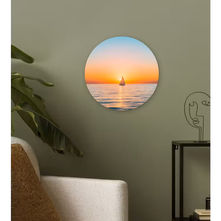Zee - Zeilboot - Zonsondergang Wandcirkel plexiglas klein -sfeer3
