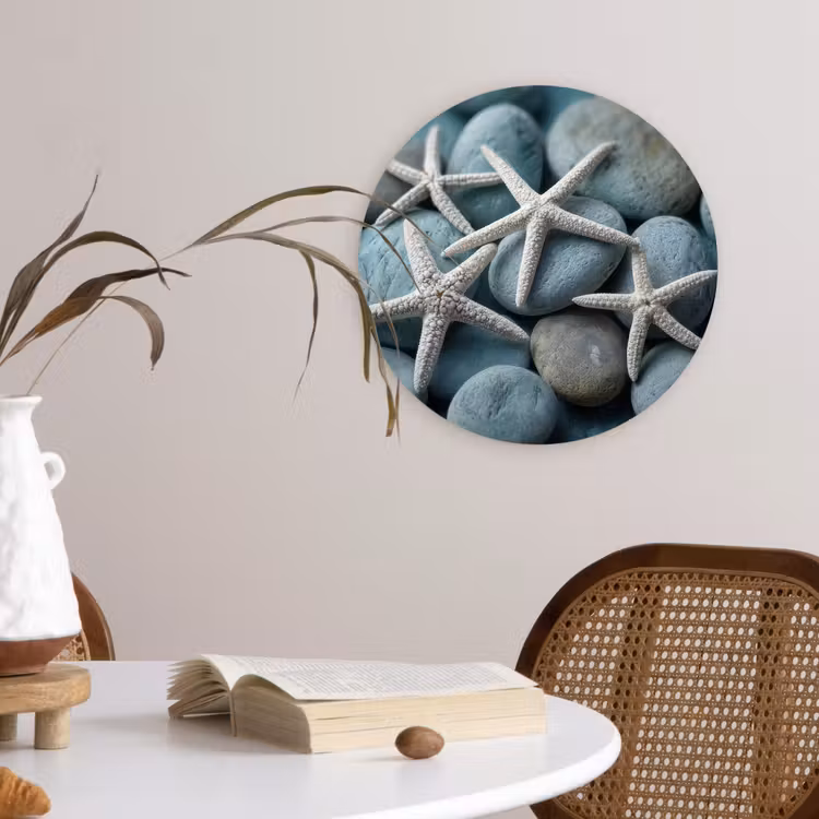 Zeesterren - Stenen - Wit Wandcirkel plexiglas klein -sfeer4