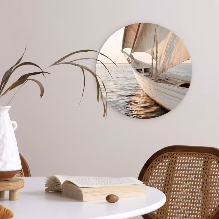 Zeilboot - Zee - Beige - Zon Wandcirkel plexiglas klein -sfeer4