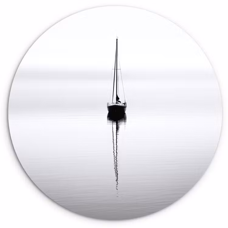 Zeilboot - Zwart - Water - Silhouet Wandcirkel plexiglas klein -3d