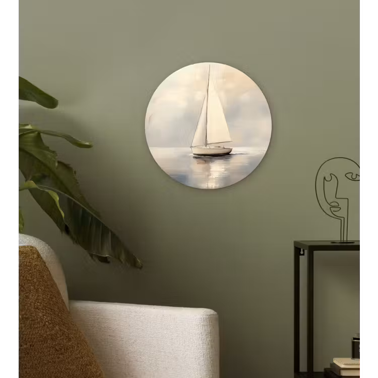 Zeilschip - Zee - Bewolkt Wandcirkel plexiglas klein -sfeer3