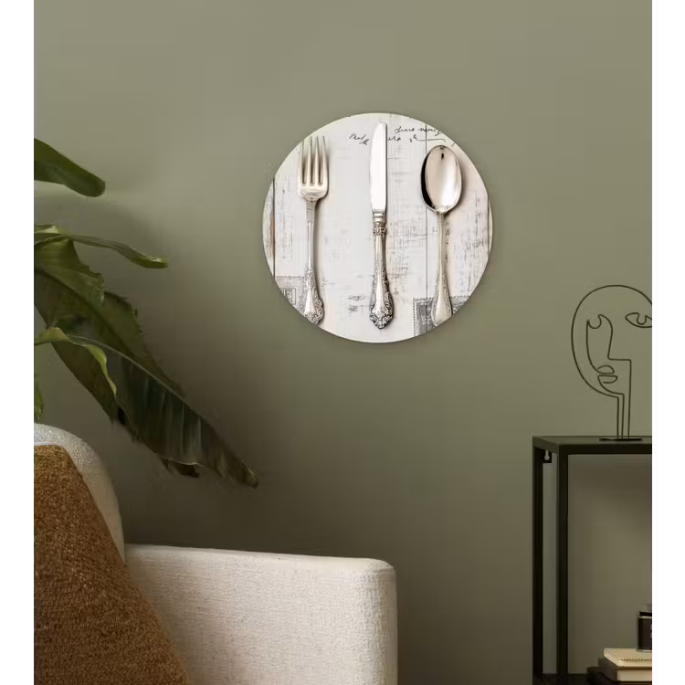 Zilver - Bestek - Hout Wandcirkel plexiglas klein -sfeer3