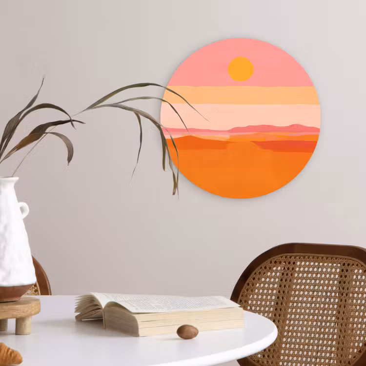 Zon - Abstract - Landschap - Oranje Wandcirkel plexiglas klein -sfeer4