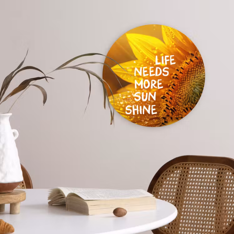 Zonnebloem - Close up - Geel - Quote Wandcirkel plexiglas klein -sfeer4